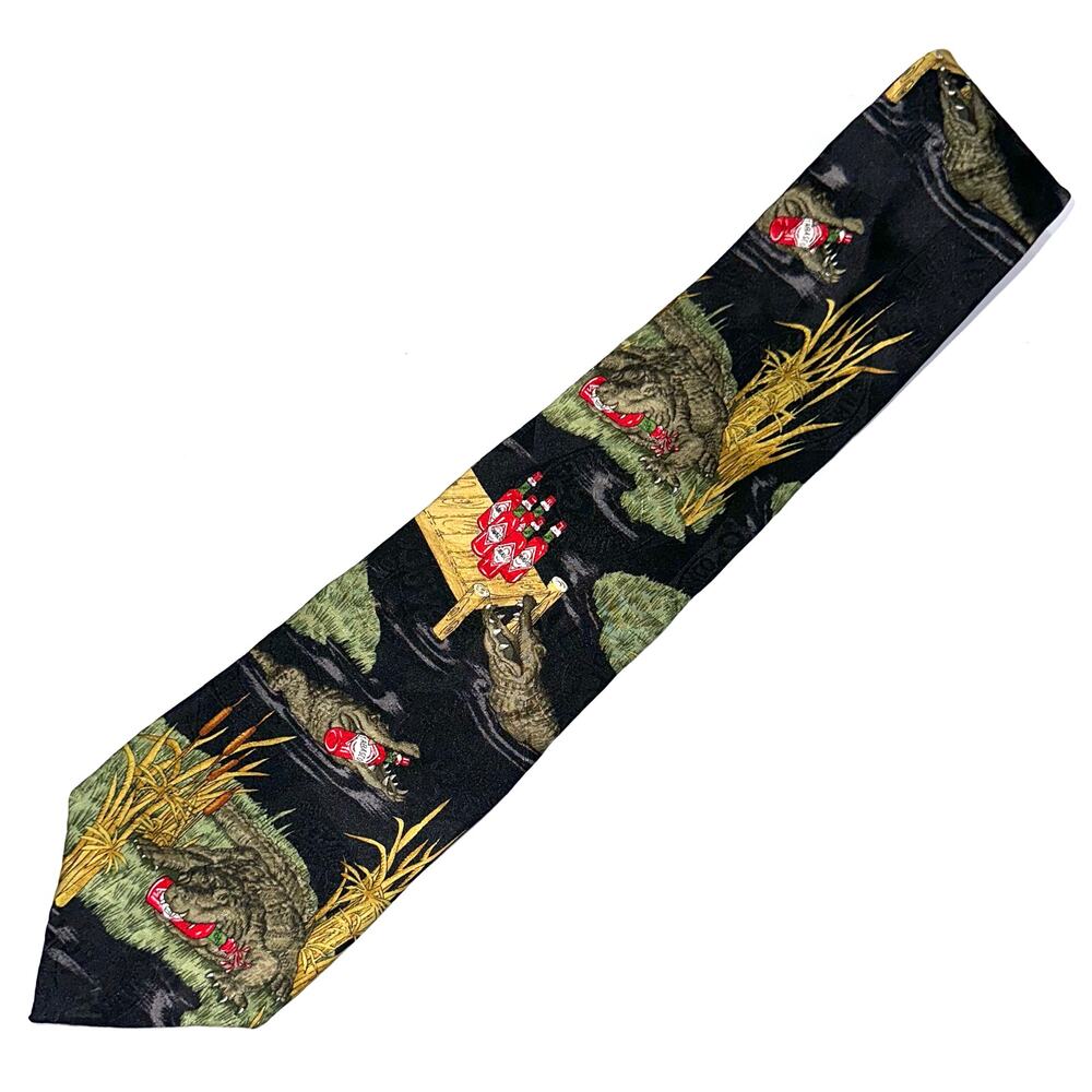 Vintage Tabasco Hot Sauce Swamp Cajun Crocodile Silk Tie